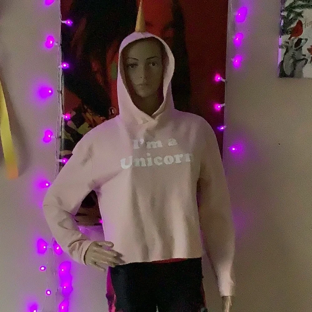 Womens I'm A Unicorn Top Hoodie Pullover Cropped Boxy - Picture 3 of 10